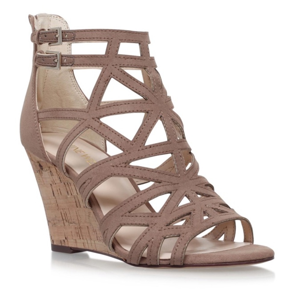 Nine West Sand Suede Strap Cork Wedges